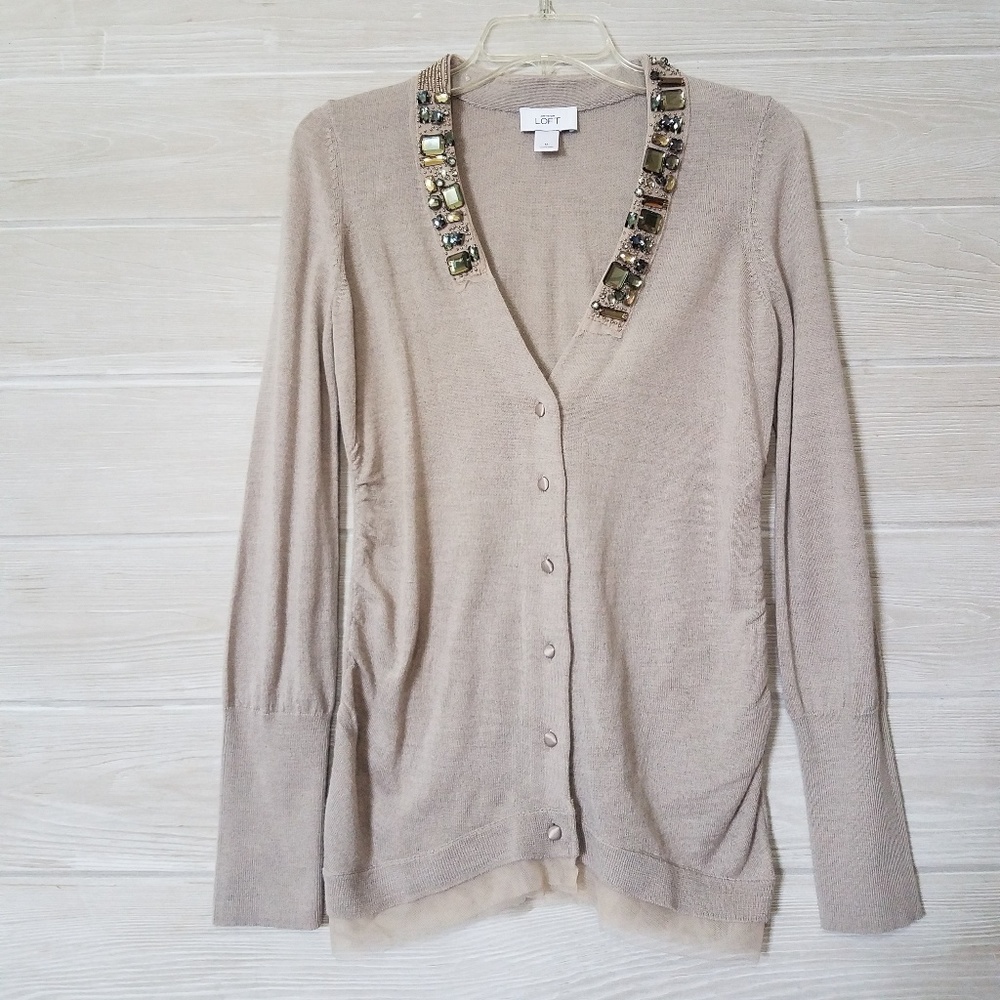 Ann Taylor Loft Jewel Neckline Cardigan Sweater